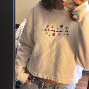 Forever 21 Cream Crop Long Sleeve Sweatshirt